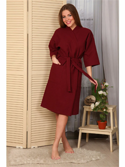 Халат вафельный банный Кимоно бордовый 48-50р  (бордовый) 108091