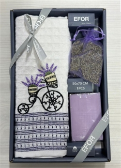 Набор полотенец EFOR 50*70 (1шт.) с мылом и саше лаванда (сиреневый) 39005